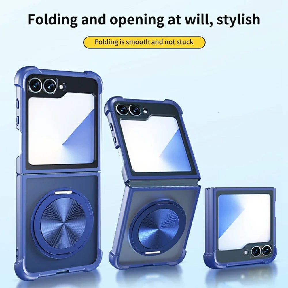 For Samsung Galaxy Z Flip7 FE 5G / Z Flip6 5G / Flip5 5G Magnetic Case CD Vein Kickstand Shockproof TPU + PC Phone Cover - Blue - 7
