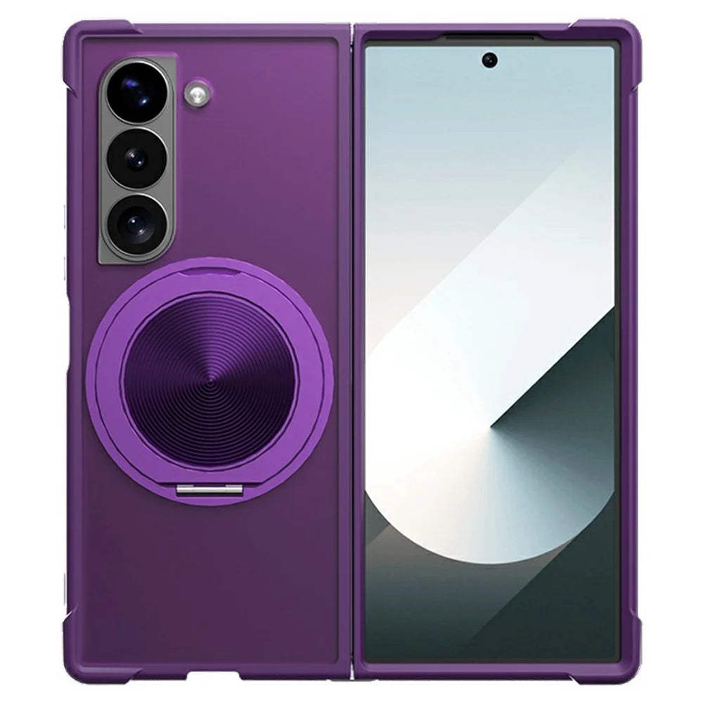 For Samsung Galaxy Z Fold6 5G Magnetic Case CD Vein Kickstand Shockproof TPU + PC Phone Cover - Purple - 1