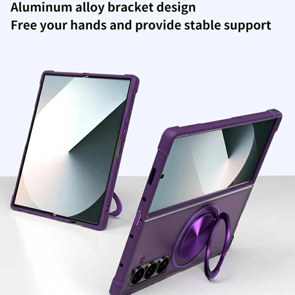 For Samsung Galaxy Z Fold6 5G Magnetic Case CD Vein Kickstand Shockproof TPU + PC Phone Cover - Purple - 2