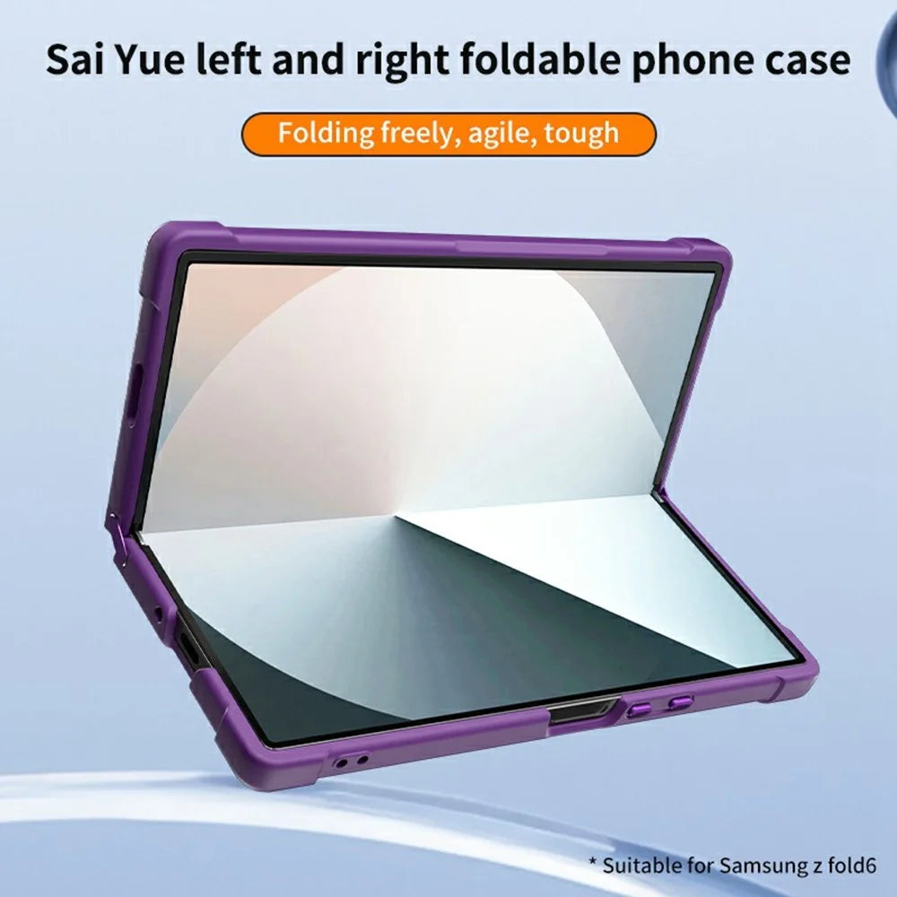 For Samsung Galaxy Z Fold6 5G Magnetic Case CD Vein Kickstand Shockproof TPU + PC Phone Cover - Purple - 3