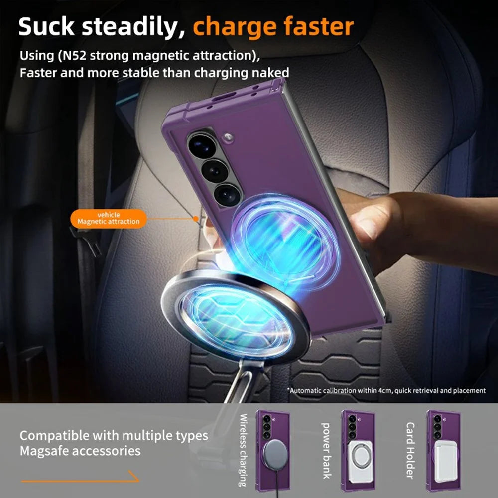 For Samsung Galaxy Z Fold6 5G Magnetic Case CD Vein Kickstand Shockproof TPU + PC Phone Cover - Purple - 4