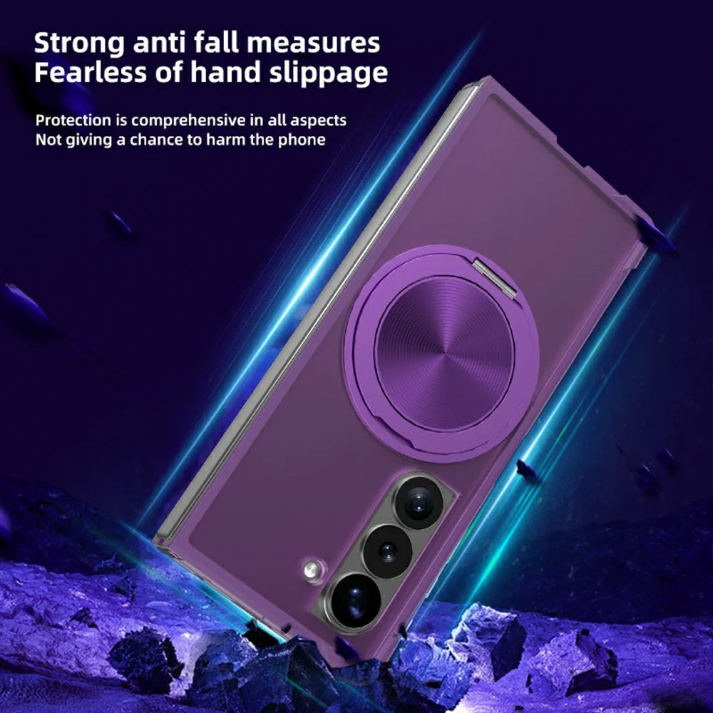 For Samsung Galaxy Z Fold6 5G Magnetic Case CD Vein Kickstand Shockproof TPU + PC Phone Cover - Purple - 6