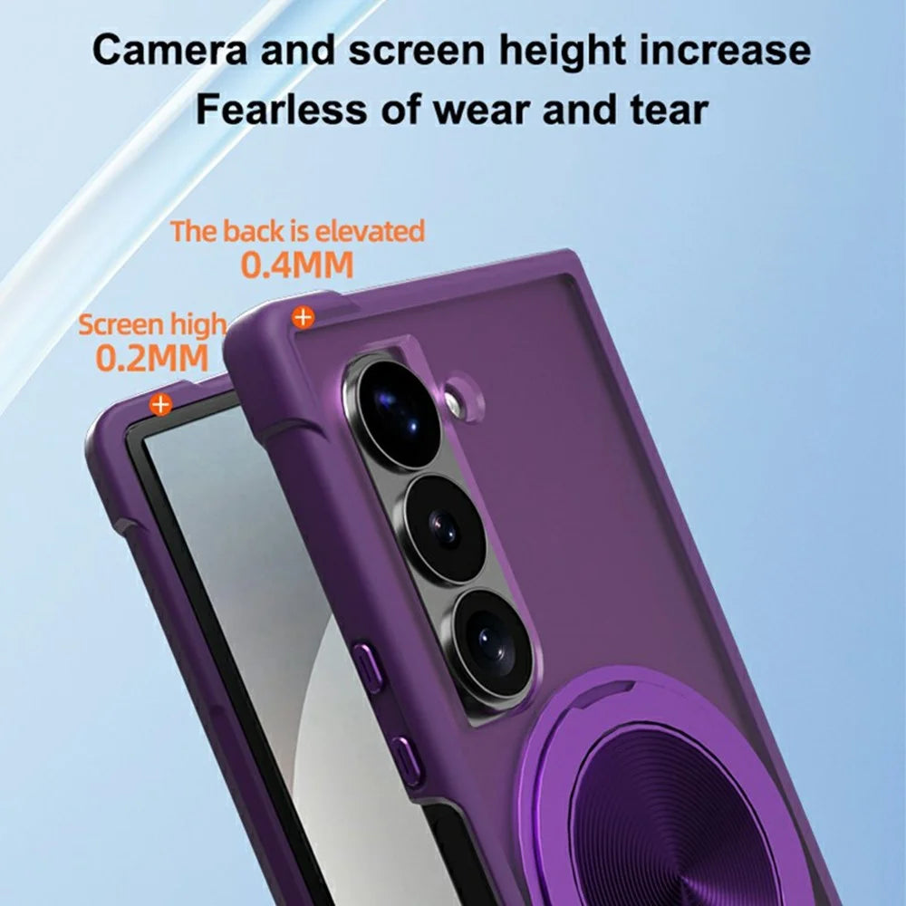 For Samsung Galaxy Z Fold6 5G Magnetic Case CD Vein Kickstand Shockproof TPU + PC Phone Cover - Purple - 7