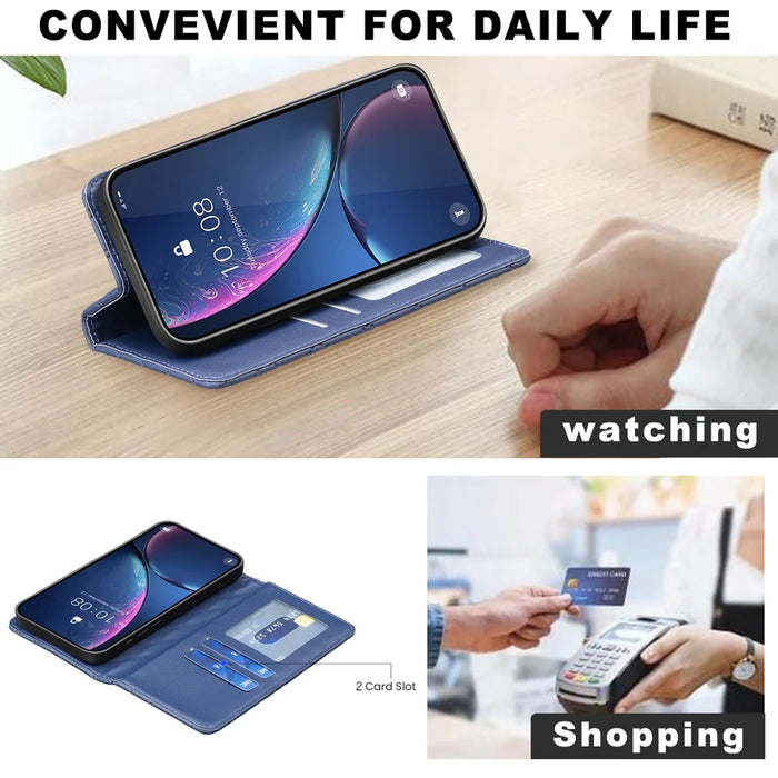 BINFEN COLOR For iPhone 18 Pro / 17 Pro Case with Card Holder  PU Leather Phone Stand Cover - Blue - 5