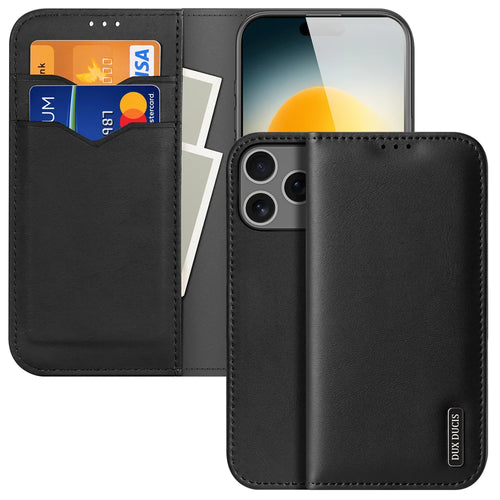 DUX DUCIS For iPhone 17 Pro Max Case  Hivo Series Cowhide Leather RFID Blocking Wallet Stand Flip Phone Cover - Black - 1