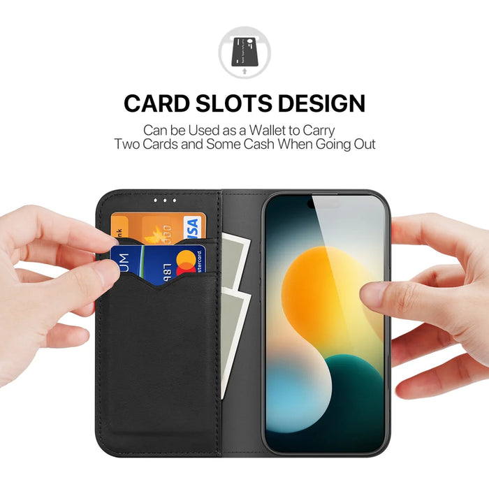 DUX DUCIS For iPhone 17 Pro Case  Hivo Series Cowhide Leather RFID Blocking Wallet Stand Flip Phone Cover - Black - 3