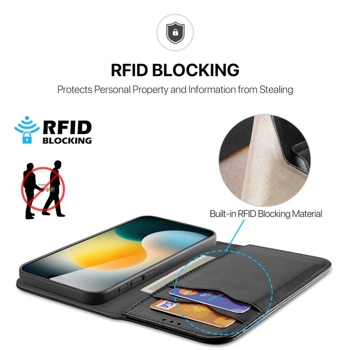 DUX DUCIS For iPhone 17 Pro Case  Hivo Series Cowhide Leather RFID Blocking Wallet Stand Flip Phone Cover - Black - 4