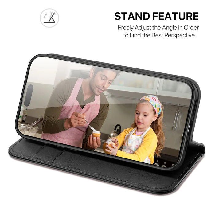 DUX DUCIS For iPhone 17 Pro Case  Hivo Series Cowhide Leather RFID Blocking Wallet Stand Flip Phone Cover - Black - 7