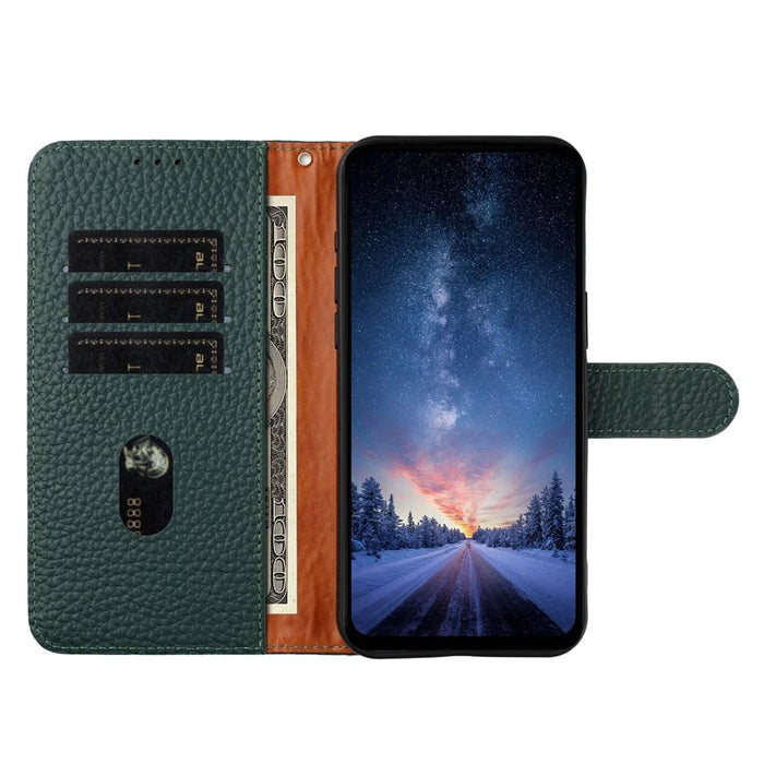For Google Pixel 8 Pro Case Wallet Stand Litchi Texture Genuine Cow Leather Flip Phone Cover - Green - 3