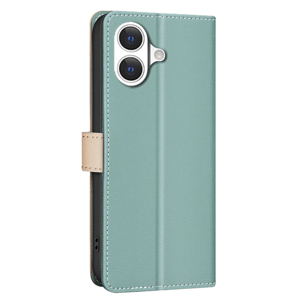 BINFEN COLOR For iPhone 17 Leather Case  Splicing Color RFID Blocking Wallet Stand Phone Cover - Green - 3
