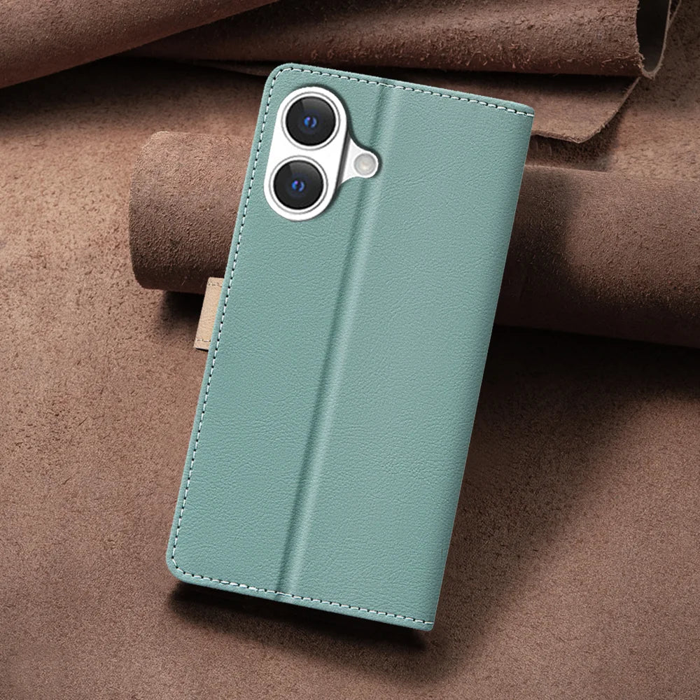 BINFEN COLOR For iPhone 17 Leather Case  Splicing Color RFID Blocking Wallet Stand Phone Cover - Green - 7