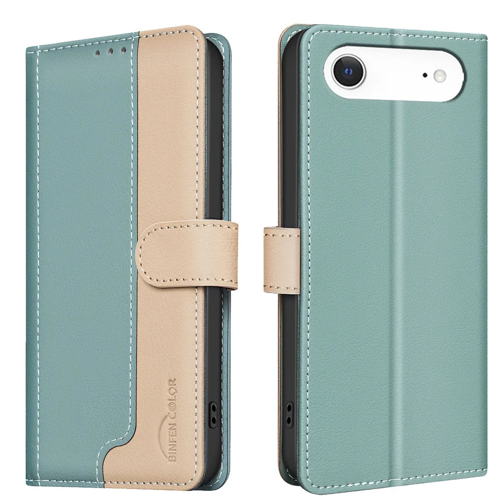 BINFEN COLOR For iPhone Air Leather Case  Splicing Color RFID Blocking Wallet Stand Phone Cover - Green - 1