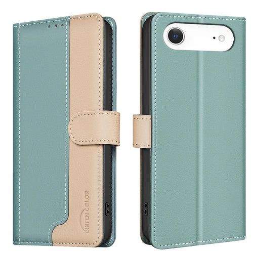 BINFEN COLOR For iPhone Air Leather Case  Splicing Color RFID Blocking Wallet Stand Phone Cover - Green - 1
