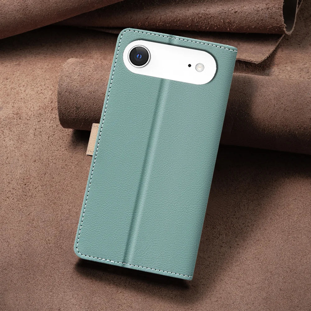 BINFEN COLOR For iPhone Air Leather Case  Splicing Color RFID Blocking Wallet Stand Phone Cover - Green - 7