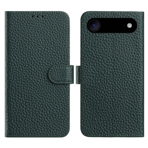 For iPhone Air Case Wallet Stand Litchi Texture Genuine Cow Leather Flip Phone Cover - Green - 1