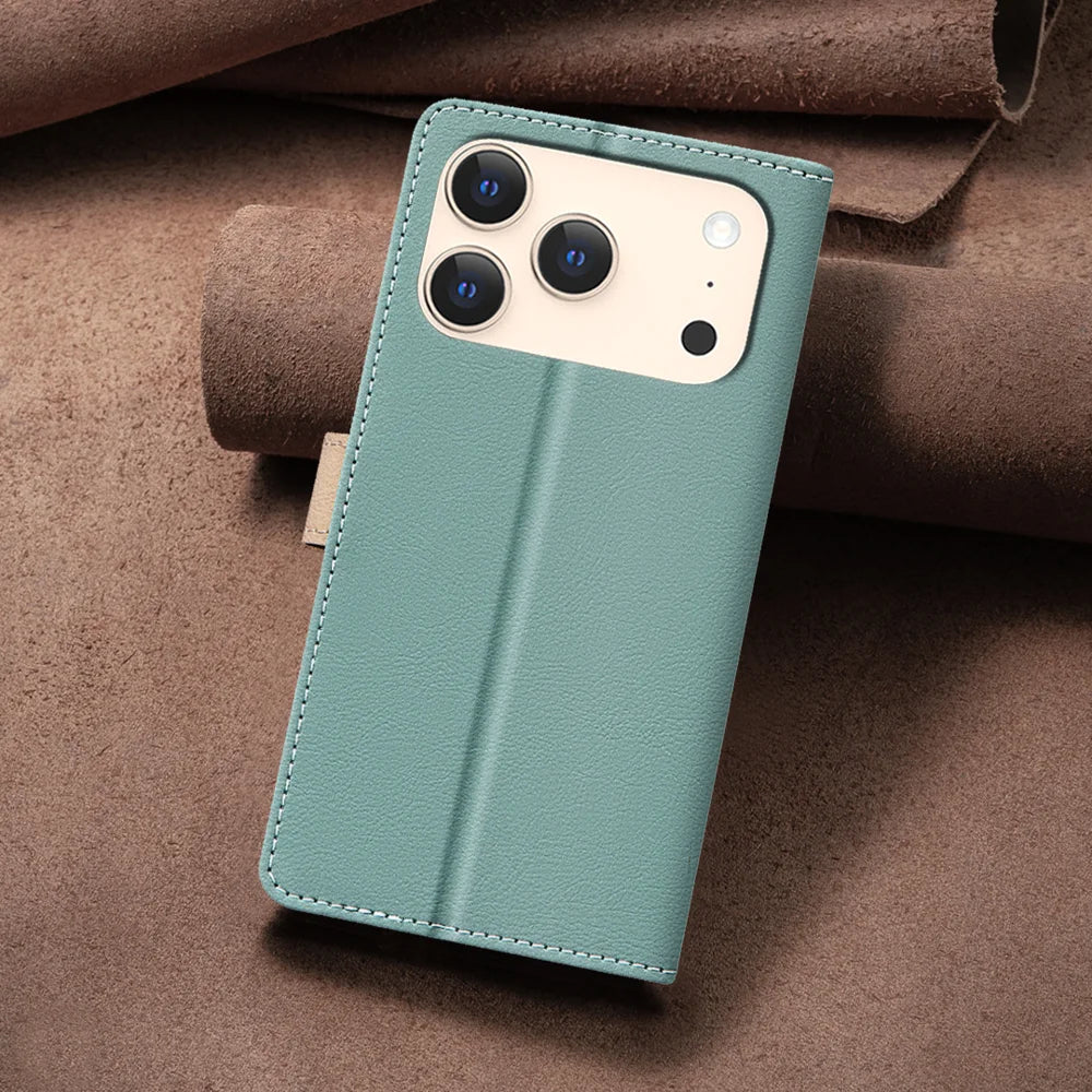 BINFEN COLOR For iPhone 18 Pro Max / 17 Pro Max Leather Case  Splicing Color RFID Blocking Wallet Stand Phone Cover - Green - 7
