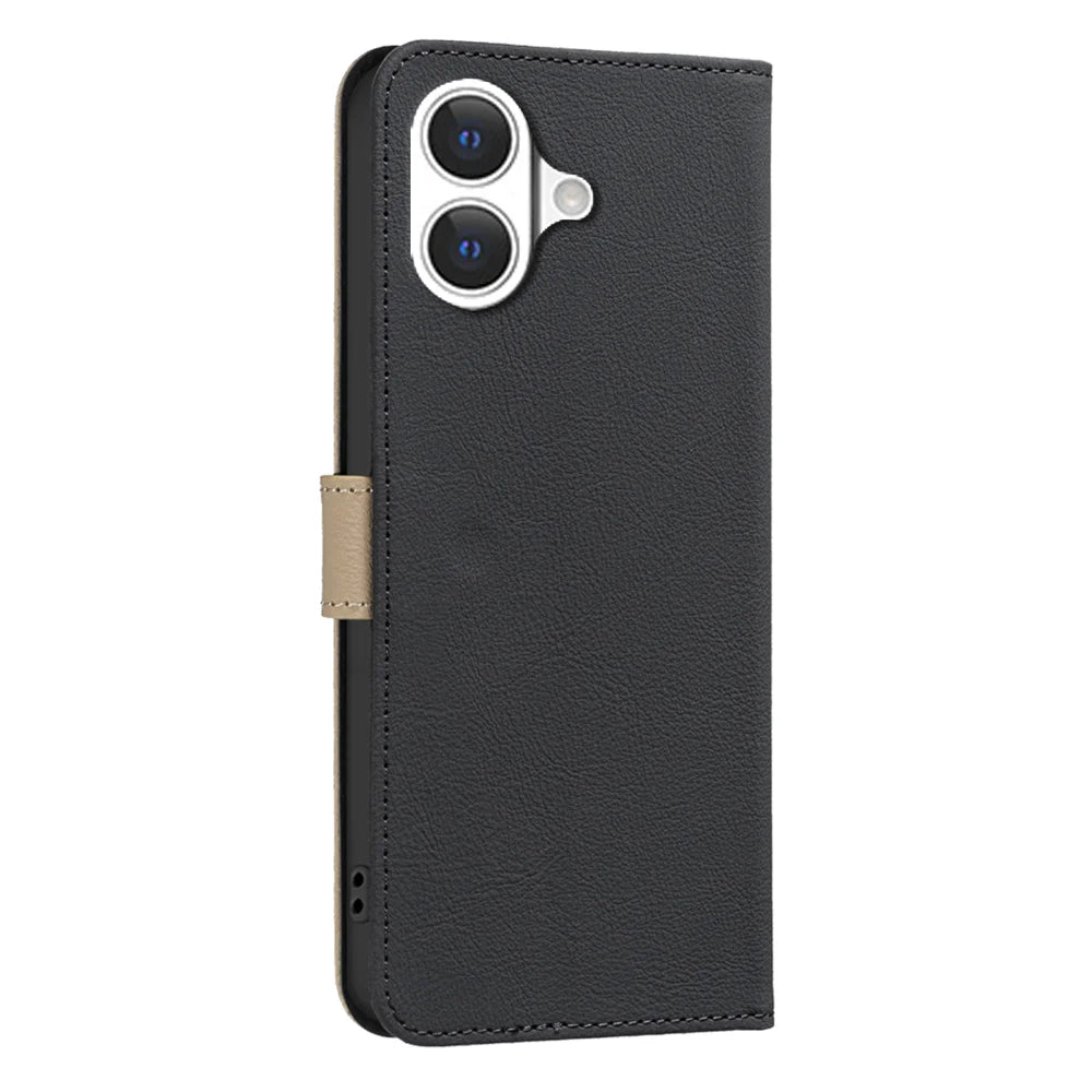 BINFEN COLOR For iPhone 17 Leather Case  BF36 Floral Pattern Phone Cover RFID Blocking Wallet Stand - Black - 3