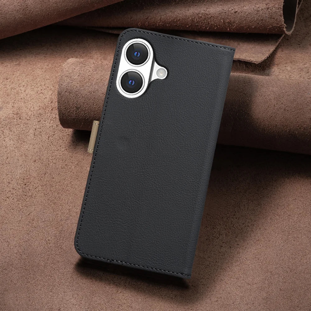 BINFEN COLOR For iPhone 17 Leather Case  BF36 Floral Pattern Phone Cover RFID Blocking Wallet Stand - Black - 7