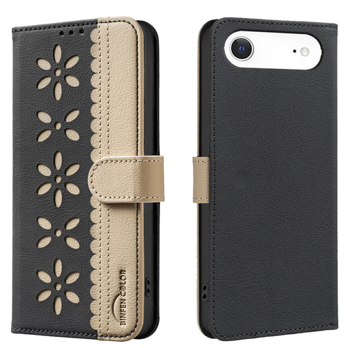 BINFEN COLOR For iPhone Air Leather Case  BF36 Floral Pattern Phone Cover RFID Blocking Wallet Stand - Black - 1