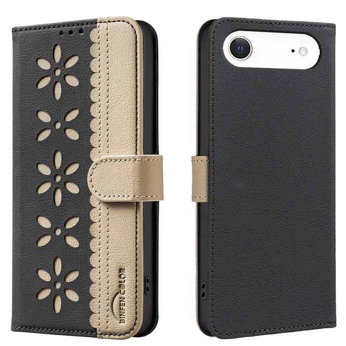 BINFEN COLOR For iPhone Air Leather Case  BF36 Floral Pattern Phone Cover RFID Blocking Wallet Stand - Black - 1