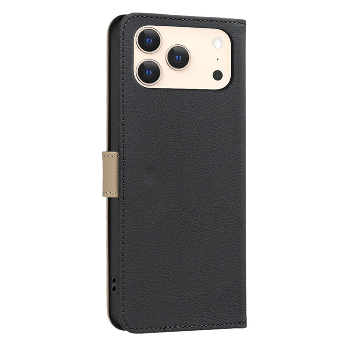 BINFEN COLOR For iPhone 18 Pro / 17 Pro Leather Case  BF36 Floral Pattern Phone Cover RFID Blocking Wallet Stand - Black - 3