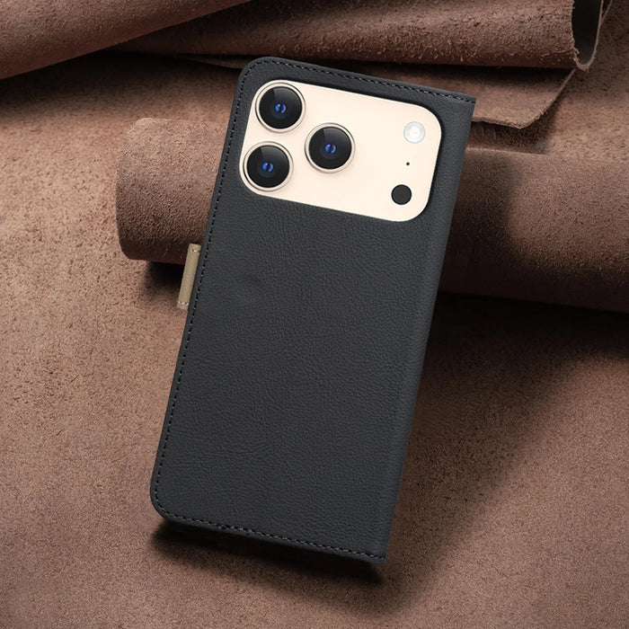 BINFEN COLOR For iPhone 18 Pro / 17 Pro Leather Case  BF36 Floral Pattern Phone Cover RFID Blocking Wallet Stand - Black - 7