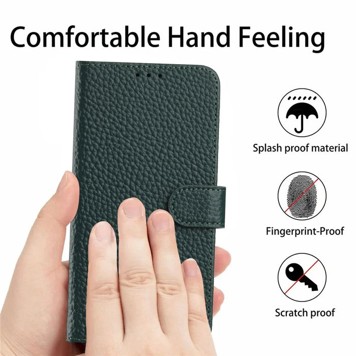 For Samsung Galaxy A26 5G  /  A17 5G / A17 4G Case Wallet Stand Litchi Texture Genuine Cow Leather Flip Phone Cover - Green - 5