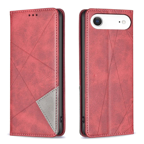 For iPhone Air Case Card Slots Geometry Imprint Leather Phone Cover - Red - 1
