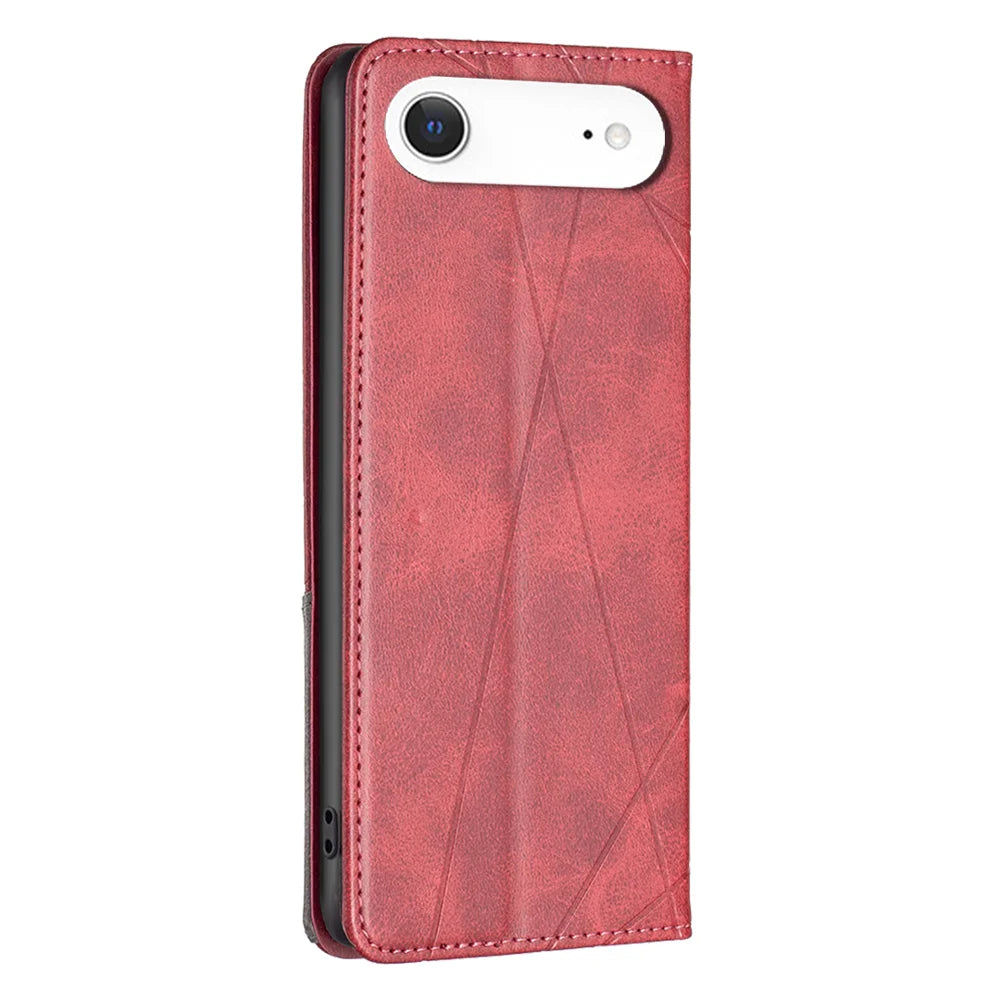 For iPhone Air Case Card Slots Geometry Imprint Leather Phone Cover - Red - 3