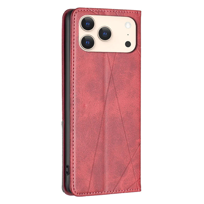For iPhone 18 Pro Max / 17 Pro Max Case Card Slots Geometry Imprint Leather Phone Cover - Red - 3