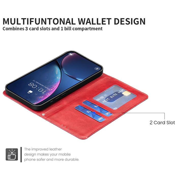 For iPhone 18 Pro Max / 17 Pro Max Case Card Slots Geometry Imprint Leather Phone Cover - Red - 6