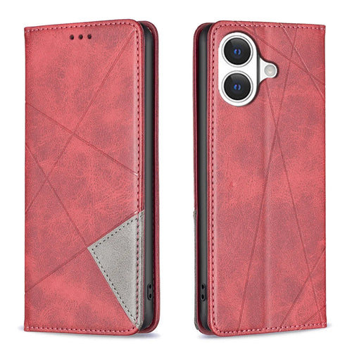 For iPhone 17 Case Card Slots Geometry Imprint Leather Phone Cover - Red - 1