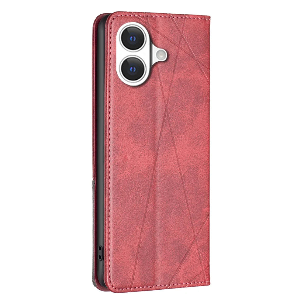 For iPhone 17 Case Card Slots Geometry Imprint Leather Phone Cover - Red - 3