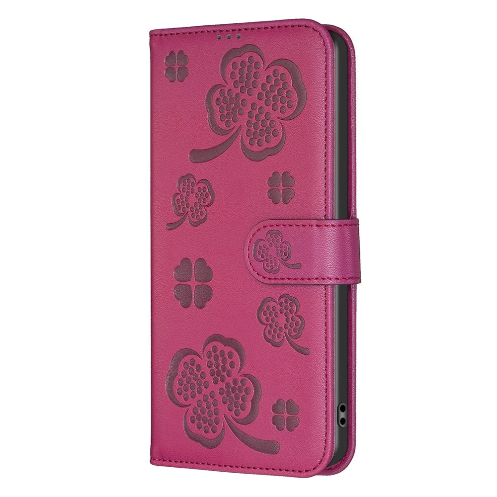 For iPhone 17 Case Clover Pattern Wallet Stand View Leather Phone Cover - Rose - 2