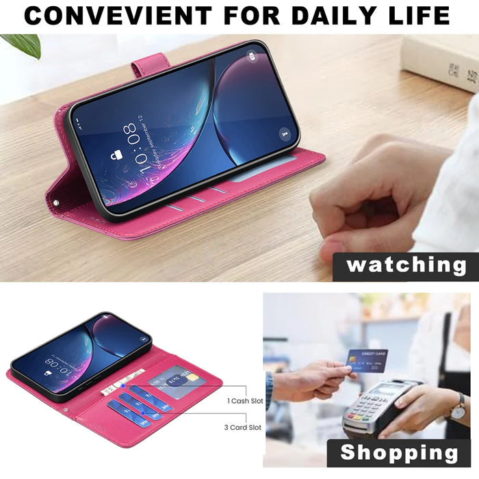 For iPhone 18 Pro Max / 17 Pro Max Case Clover Pattern Wallet Stand View Leather Phone Cover - Rose - 5