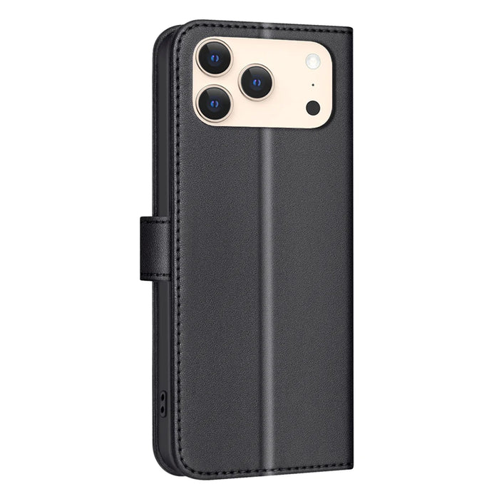 BINFEN COLOR For iPhone 18 Pro / 17 Pro Leather Case  Square Grid Wallet Stand Phone Cover - Black - 3