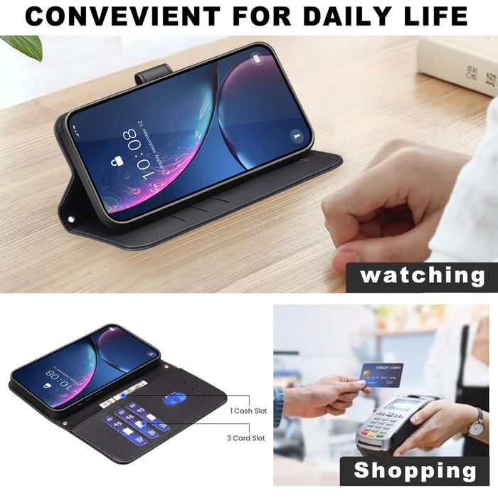 BINFEN COLOR For iPhone 18 Pro / 17 Pro Leather Case  Square Grid Wallet Stand Phone Cover - Black - 4