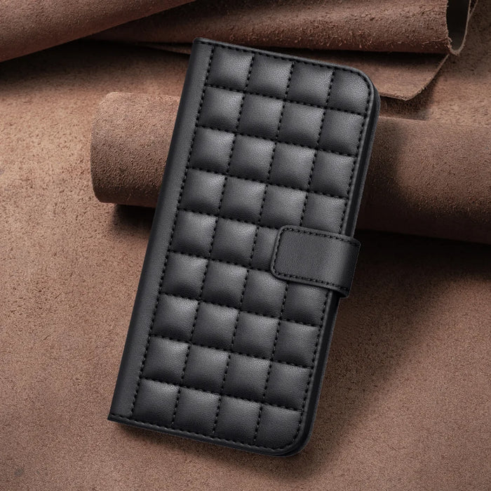 BINFEN COLOR For iPhone 18 Pro / 17 Pro Leather Case  Square Grid Wallet Stand Phone Cover - Black - 7