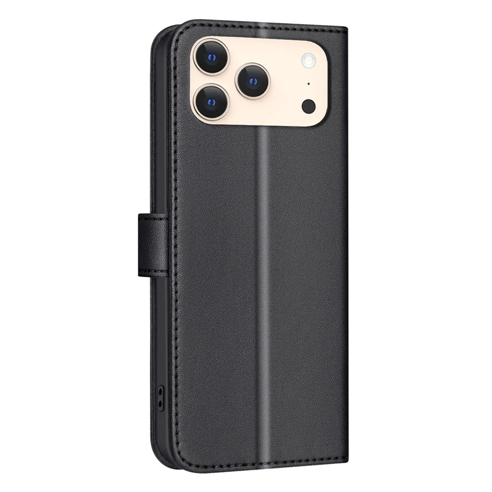 BINFEN COLOR For iPhone 18 Pro Max / 17 Pro Max Leather Case  Square Grid Wallet Stand Phone Cover - Black - 3