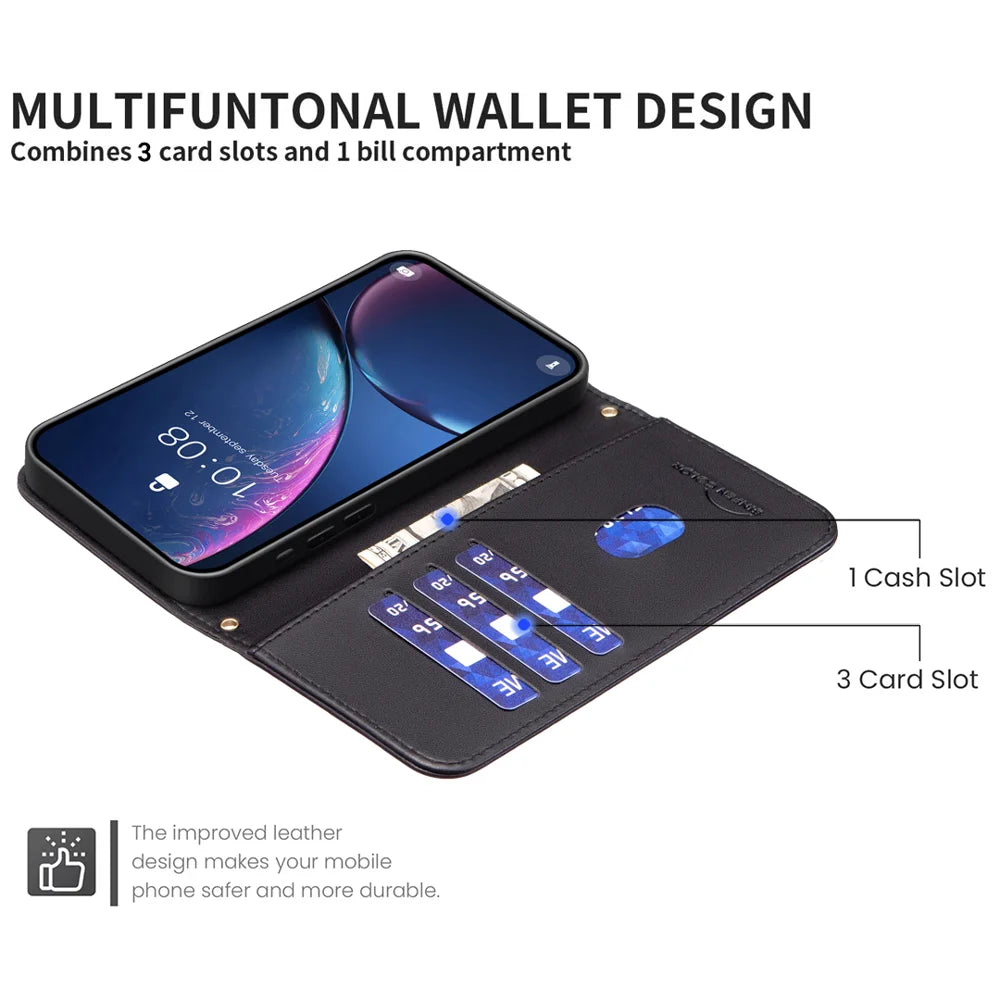 BINFEN COLOR For iPhone 18 Pro Max / 17 Pro Max Leather Case  Square Grid Wallet Stand Phone Cover - Black - 5