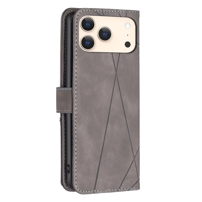 BINFEN COLOR For iPhone 18 Pro / 17 Pro Phone Case  Wallet Stand Geometry Imprinted Leather Cover - Grey - 3
