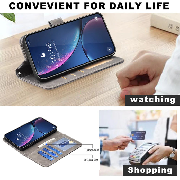 BINFEN COLOR For iPhone 18 Pro / 17 Pro Phone Case  Wallet Stand Geometry Imprinted Leather Cover - Grey - 5
