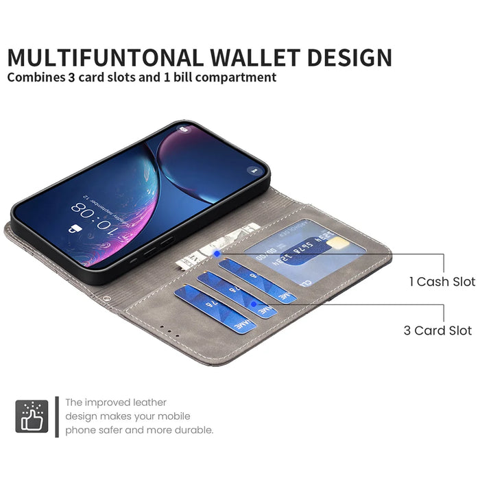 BINFEN COLOR For iPhone 18 Pro / 17 Pro Phone Case  Wallet Stand Geometry Imprinted Leather Cover - Grey - 7