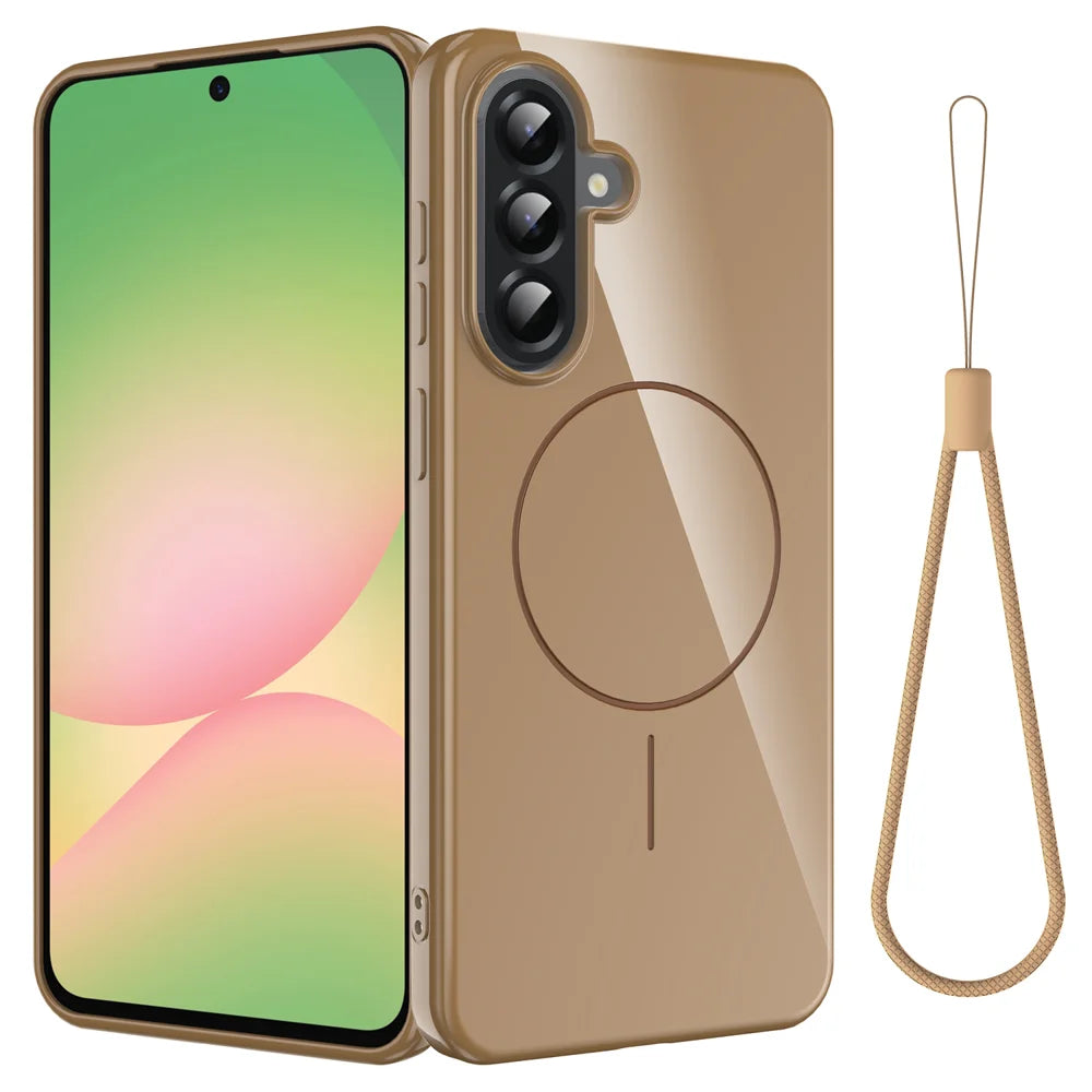 For Samsung Galaxy M17 5G / F17 5G / A18 4G / A18 5G / A17 5G / A17 4G Magnetic Case TPU Phone Back Cover with Lanyard - Desert Gold - 1