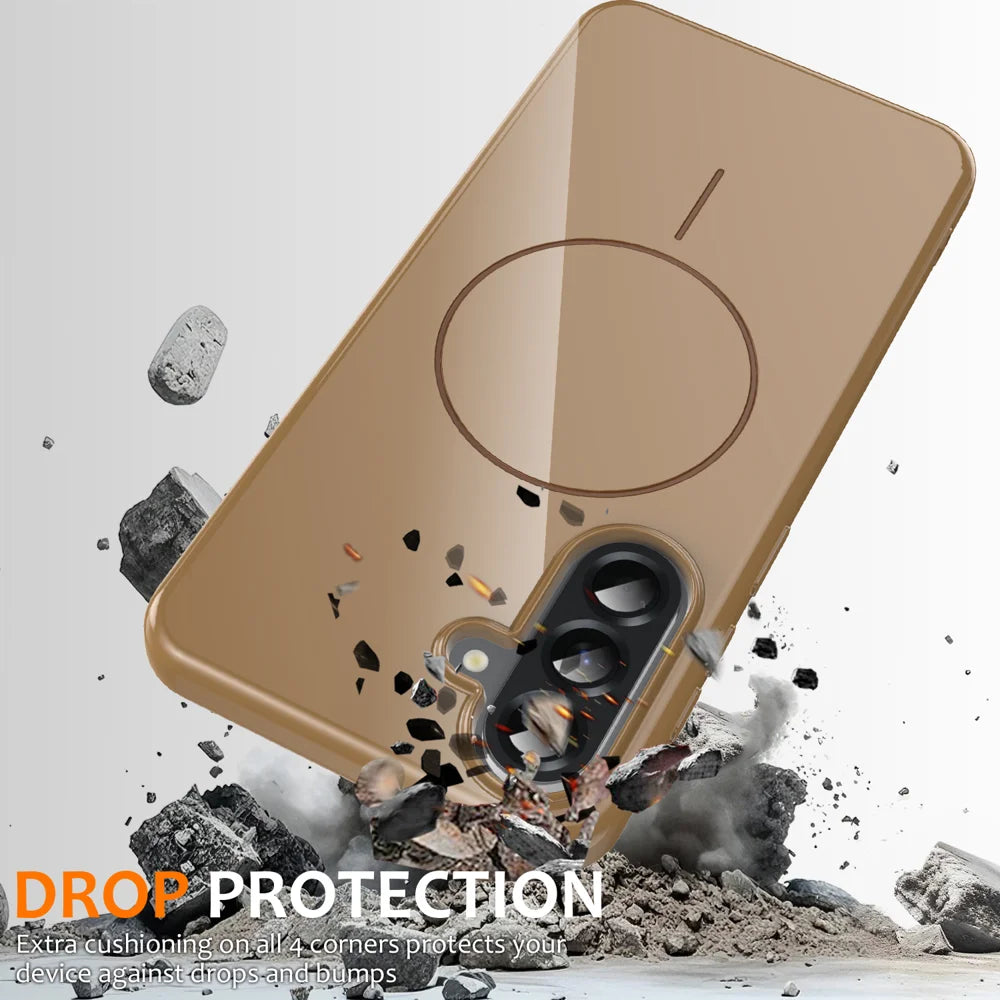 For Samsung Galaxy M17 5G / F17 5G / A18 4G / A18 5G / A17 5G / A17 4G Magnetic Case TPU Phone Back Cover with Lanyard - Desert Gold - 3