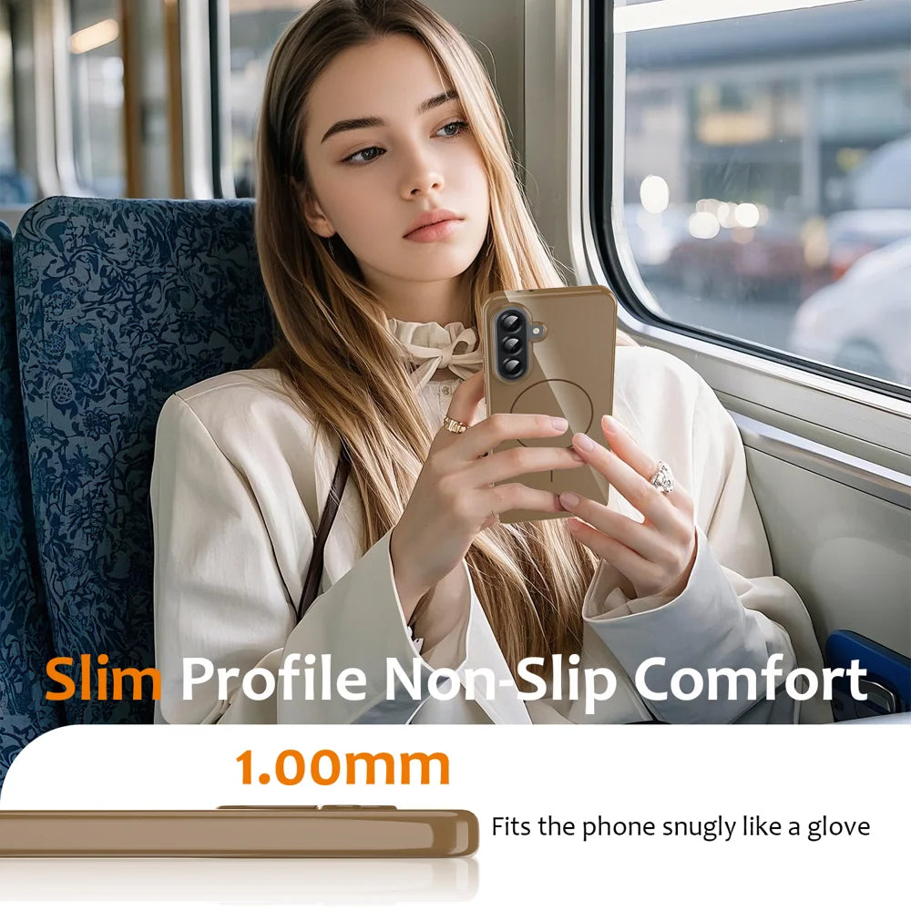 For Samsung Galaxy M17 5G / F17 5G / A18 4G / A18 5G / A17 5G / A17 4G Magnetic Case TPU Phone Back Cover with Lanyard - Desert Gold - 6
