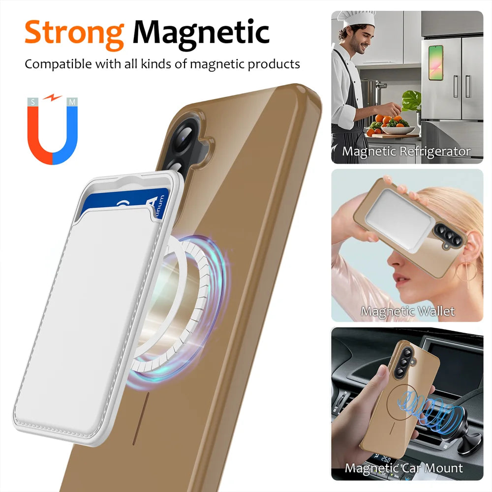 For Samsung Galaxy M17 5G / F17 5G / A18 4G / A18 5G / A17 5G / A17 4G Magnetic Case TPU Phone Back Cover with Lanyard - Desert Gold - 7
