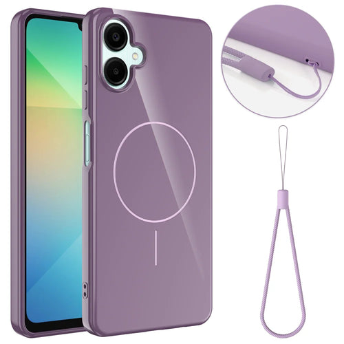 For Samsung Galaxy A08 4G / A08 5G / F07 4G / M17e 5G / M07 4G / A07 5G / A07 4G Magnetic Case TPU Phone Back Cover with Lanyard - Purple - 1