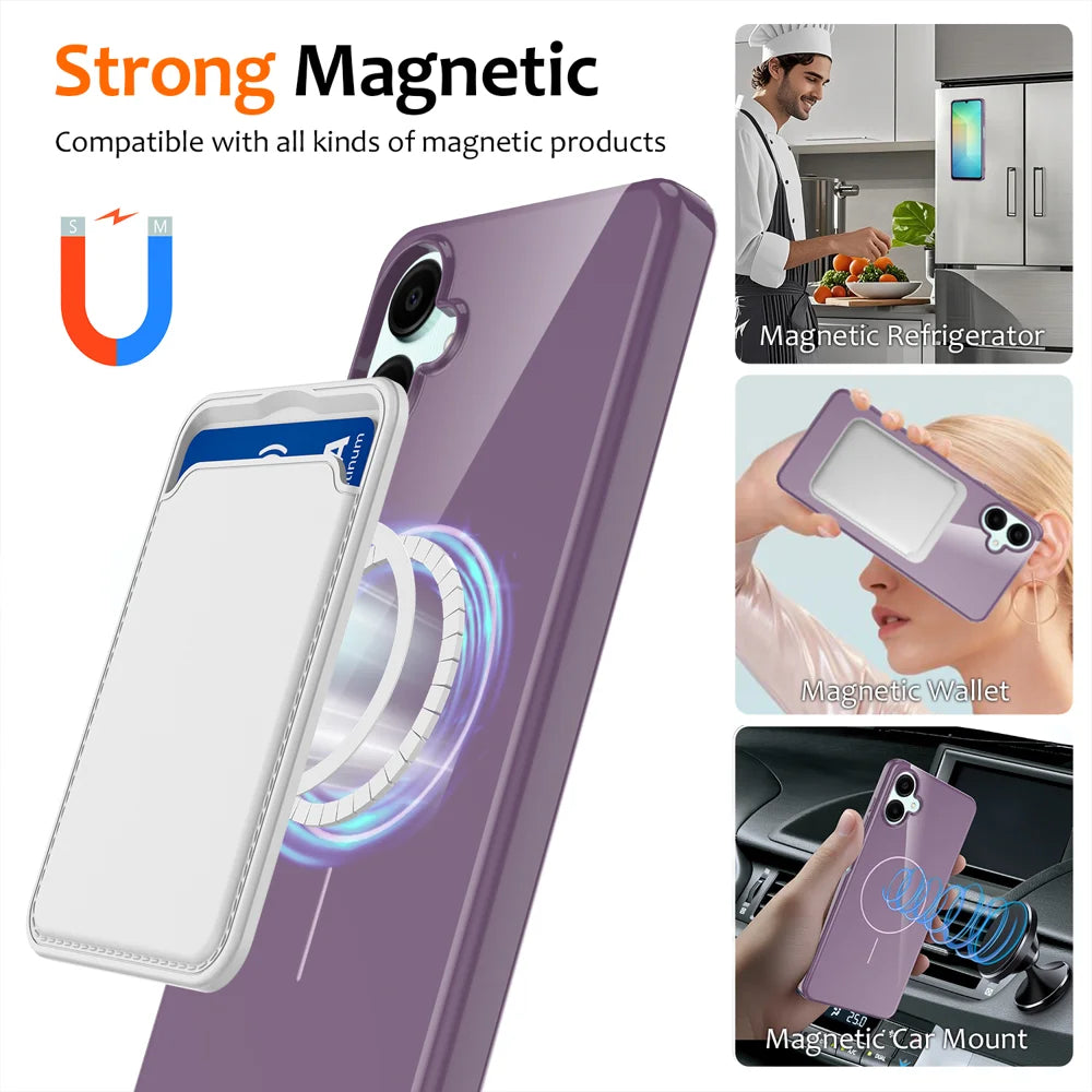 For Samsung Galaxy A08 4G / A08 5G / F07 4G / M17e 5G / M07 4G / A07 5G / A07 4G Magnetic Case TPU Phone Back Cover with Lanyard - Purple - 7