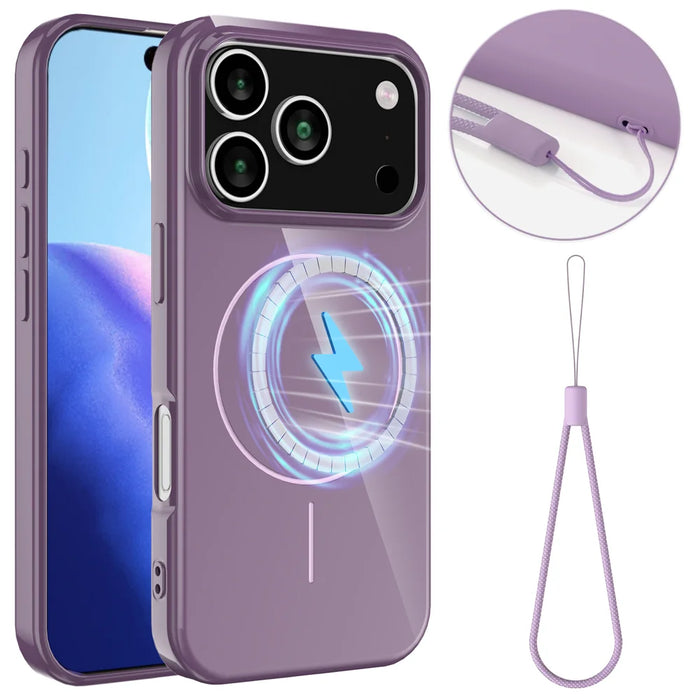 For iPhone 18 Pro Max / 17 Pro Max Magnetic Case Compatible with MagSafe TPU Phone Back Cover with Lanyard - Purple - 1